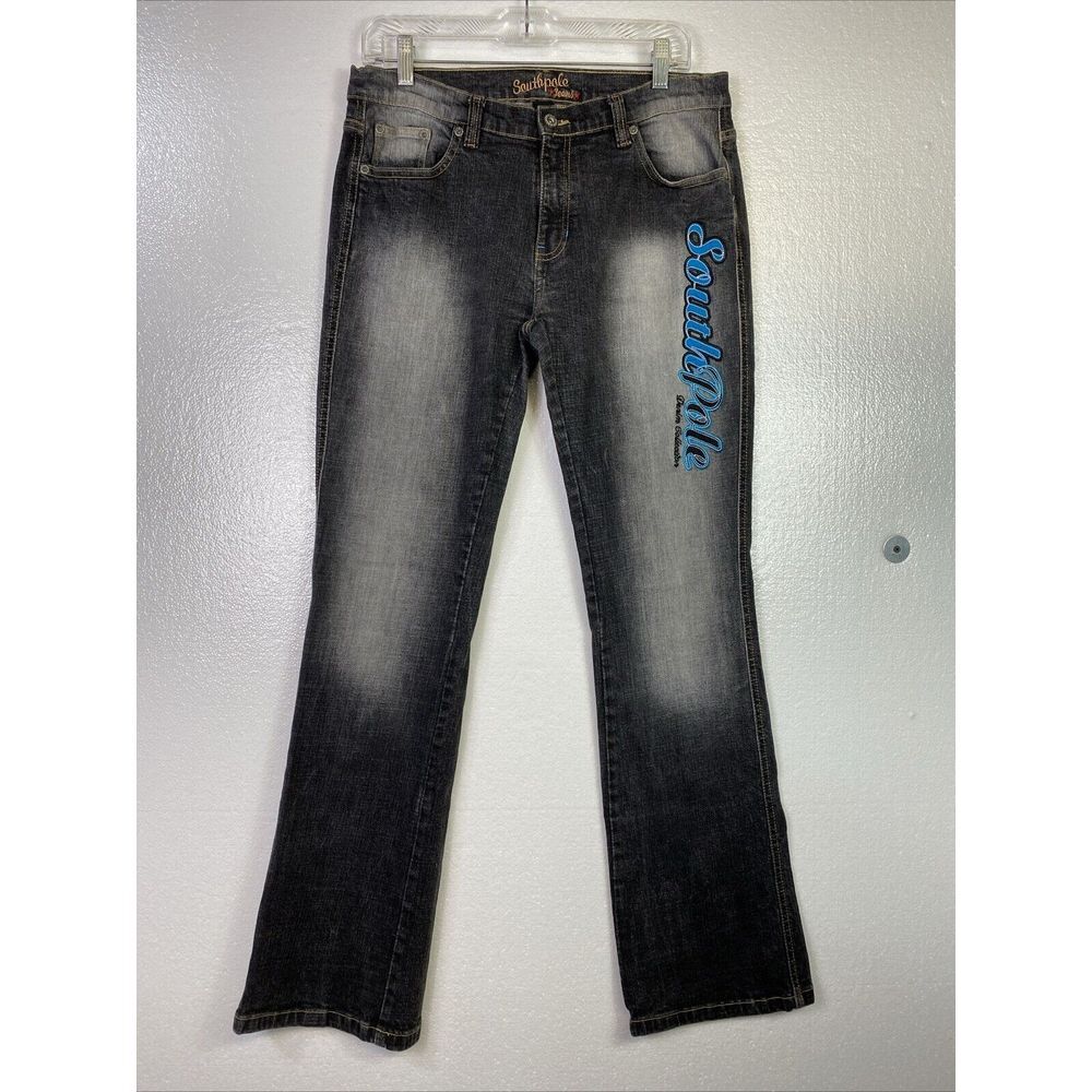 Southpole Jeans Junior 13 Faded Black Boot Cut Embroidered distressed Y2K HipHop